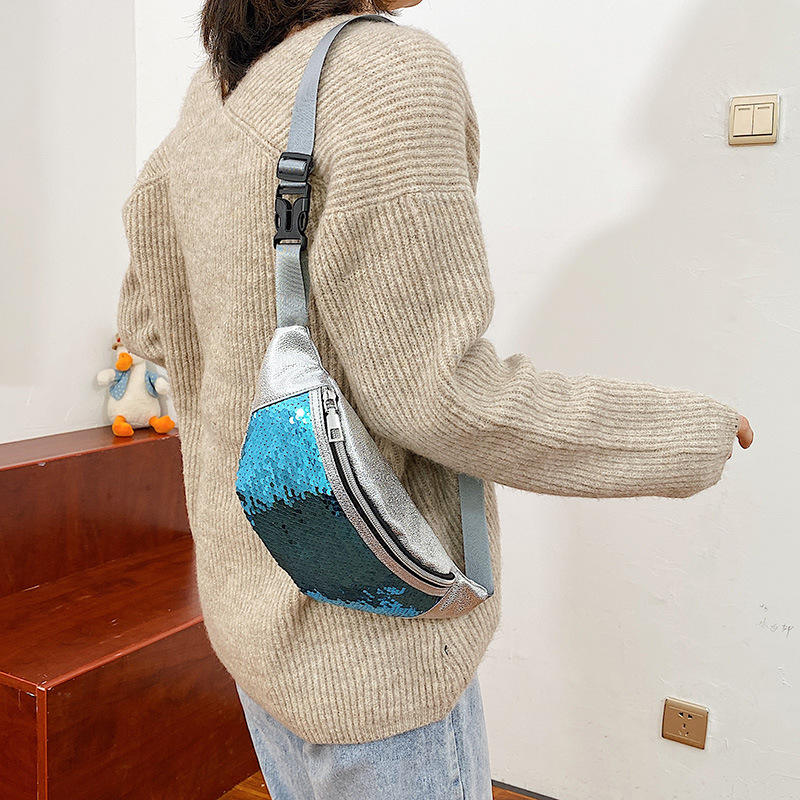 Fashion Girl Street Rainbow Sequin Waist Bag Adjustable Strap Crossbody Fanny Waist Pack