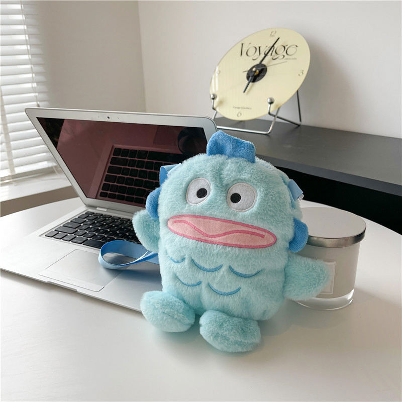 New Cute Plush Cartoon Anime Personalized Fish Handbag Crossbody Bag Girl Fluffy Handbag Soft Crossb